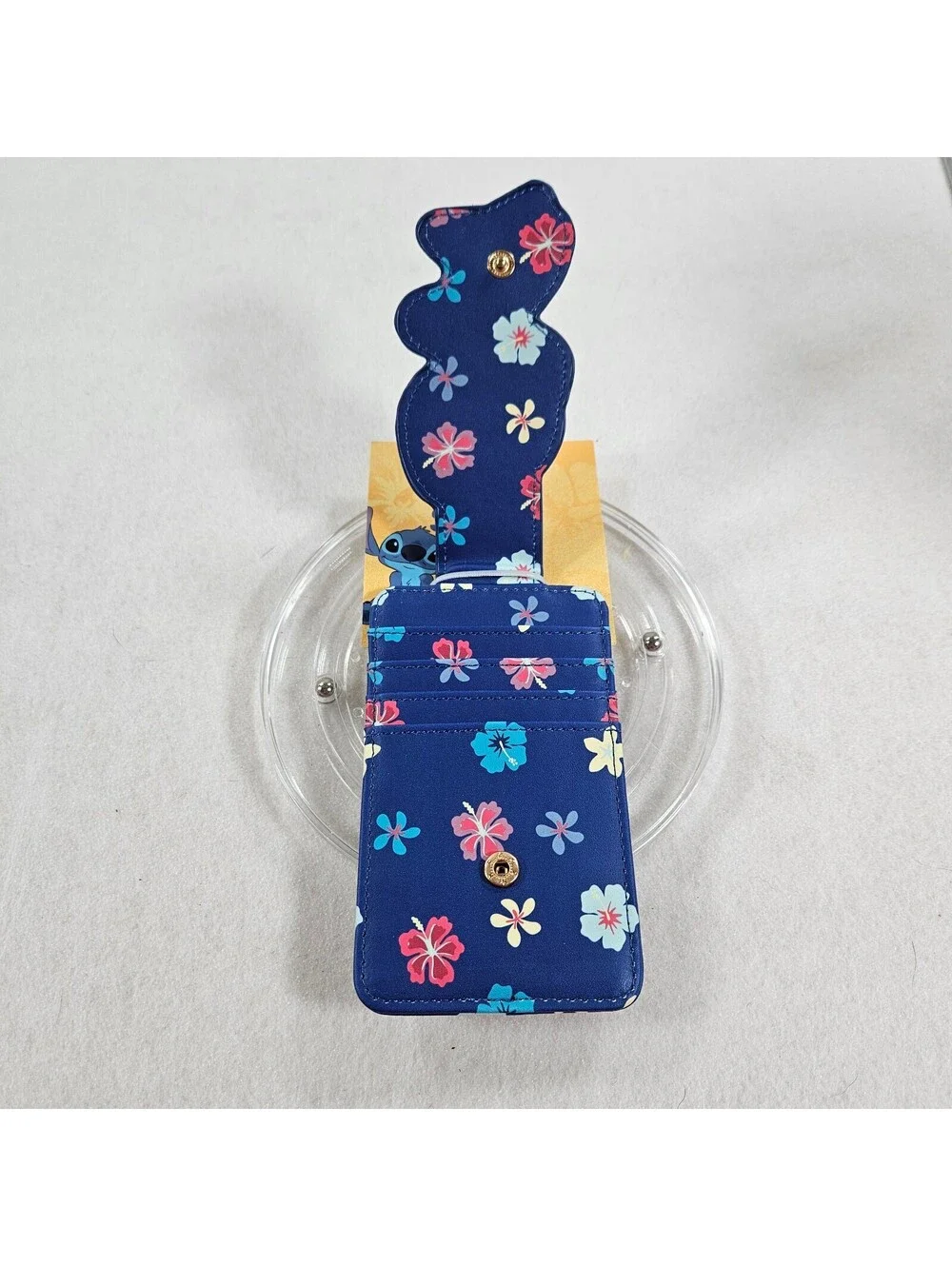 Disney Stitch Card Holder Wallet NWT Hawaiian Floral Print Flap Button Snap New